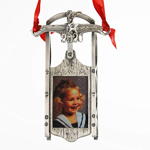 2020 Sled Photo Christmas Ornament Pewter with Austrian Crystals Made in USA