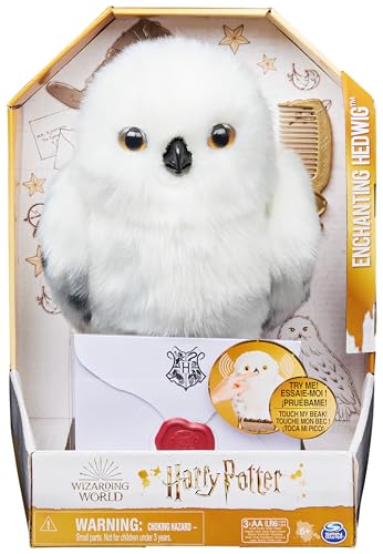 WIZARDING WORLD HARRY POTTER - HEDWIGE ENCHANTÉE - Peluche Interactive Chouette Hedwige 30 Cm Avec Accessoires - Tête et Ailes Qui Bougent - Sons et Mouvements - Jouet Enfant 6 ans et +