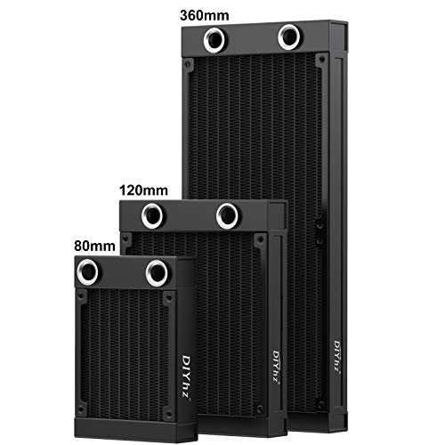 DIYhz Water Cooling Computer Radiator, 8 Pipe Aluminum Heat Exchanger Liquid Cooling Radiator G1/4 Thread Heat Row Sink 80mm for CPU PC Laser Water Cool System DC12V Black - Thumbnail 6