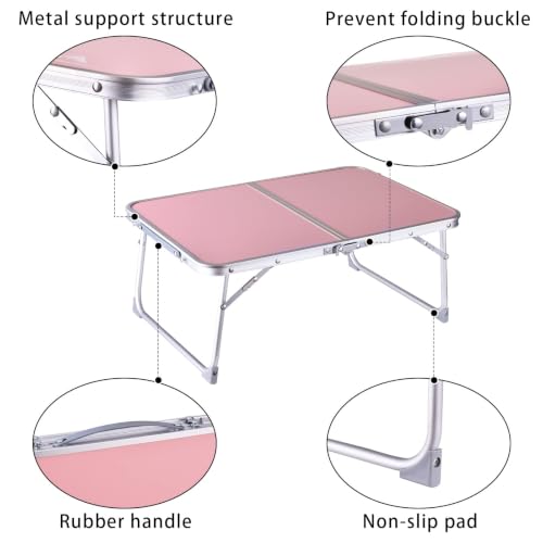 Image of Foldable Laptop Desk, Portable Bed Table with Hidden Storage, Pink