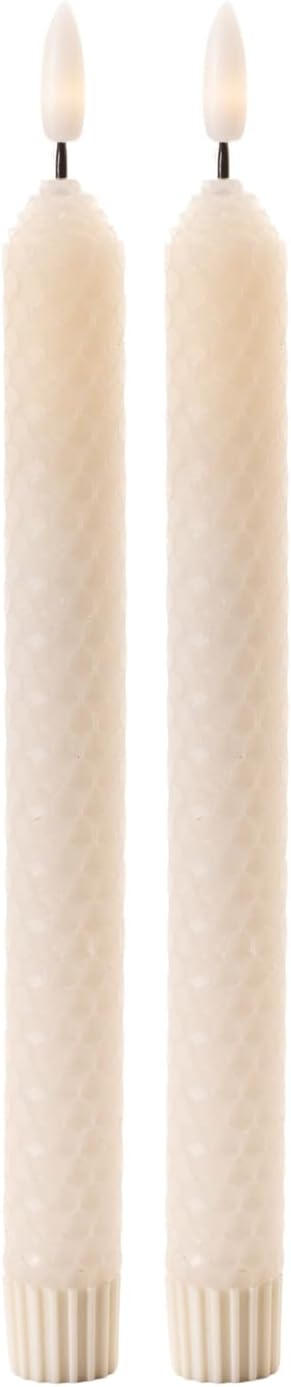 Melrose International LED Taper Candles Set of 2 - Cream Flickering Flameless Candles - Battery Operated Home Decor White