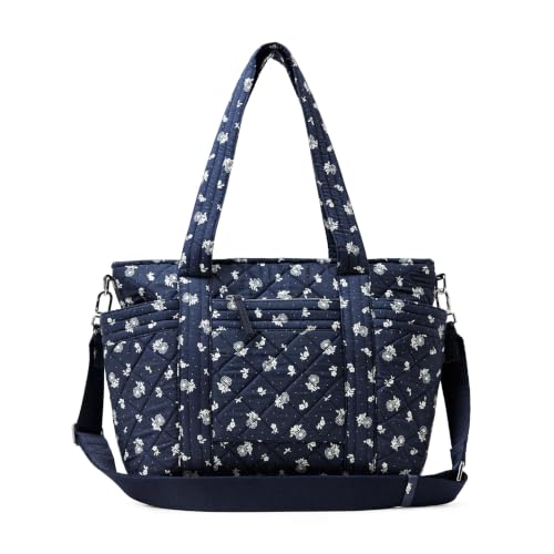 Amazon Essentials Womens Quilted Cotton Tote Handbag Navy Floral One Size