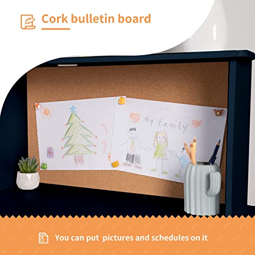 image for wanan Kids Desk and Chair Set, Wooden Children Study Table with Hutch/