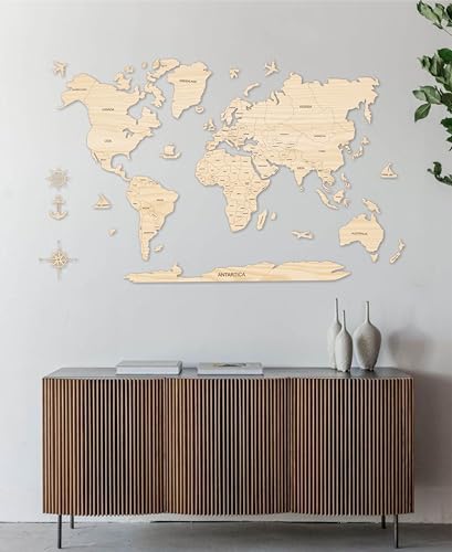 Image of AD INFINITUM 3D Wooden Map of World | Home Decor | Office Decor | A great gift for travelers | Wall decor Country names with Borders (Beige Maple, 3x2 Feet, WORLD MAP)