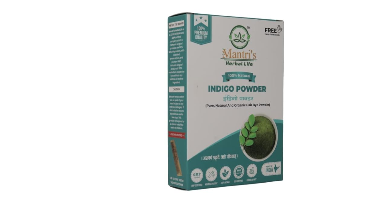 Mantri's Herbal Life Organic Indigo Powder for Natural Hair Coloring Chemical-Free Black Hair Dye Pure Herbal Mehndi Safe for All Skin & Hair Types-image-27