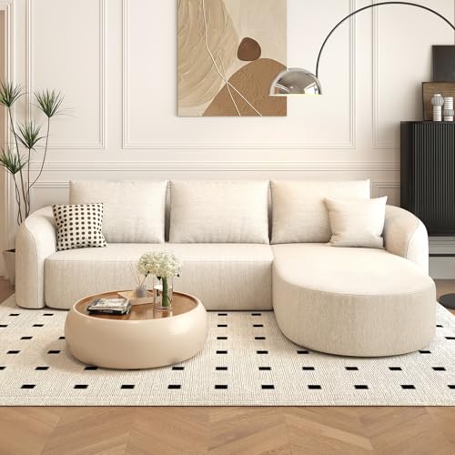 111" L Shaped Modern Modular Sectional Curved Sofa, Minimalist Style Comfy Cloud Couch for Living Room Apartment, No Assembly Required Boneless Couches (White,Right Facing Chaise)