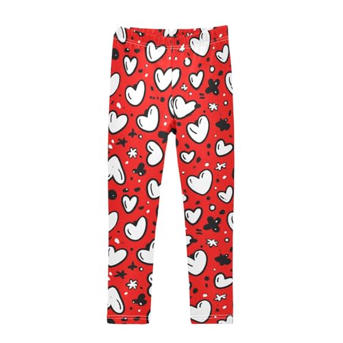 Girls Leggings Black Heart Kids Length Leggings Pants Toddler Athletic Soft Modern Red Tights Trousers 4T