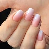 Modelones Pink Ombre Press on Nails, Spring Short Square Fake Nails, Reusable Nail Kit with Nail Glue Adhesive Tabs Mini Nail File, Nails Press Ons 32Pcs 16 Sizes, Women Girl Gift