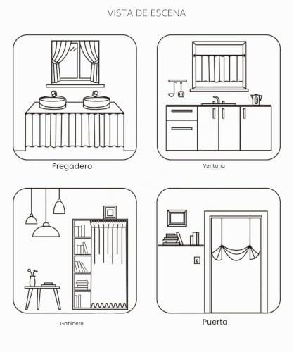 Miniatura 7 de A.Monamour Cortina Cocina Ventana Puerta Corta Pequeña Cuadros Caqui De Lino Y Algodón Opaco Con Encaje Bolsillo Para Varilla Panel Cenefa Rustica Bistro Para Dormitorio Café Baño Habitación Terraza