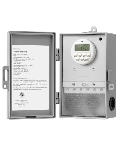 DEWENWILS Pool Pump Timer, Digital Timer Box, 2HP 40A 120-277 VAC, 7-Day 20 ON/Off Programmable Timer Switch for Water Heater, Pool Pump, SPA, Motor, ETL Listed Gray