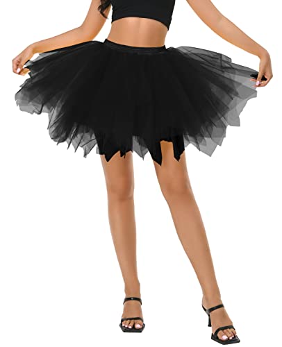 Afibi Women's 1950S Vintage Tutu Petticoat Ballet Bubble Skater Skirt (Large, Black) #TOP4