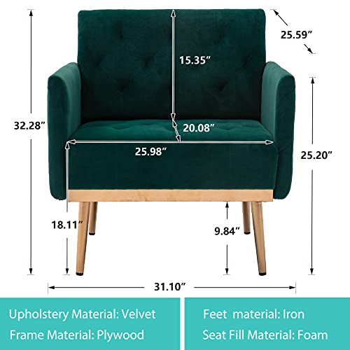 Joybase Velvet Accent Chair, Velvet Armchair, Mid Century Modern Chair With Metal Legs, Tufted Accent Chair, Comfy Reading Chair, Arm Chair For Living Room, Bedroom (Green) #TOP1