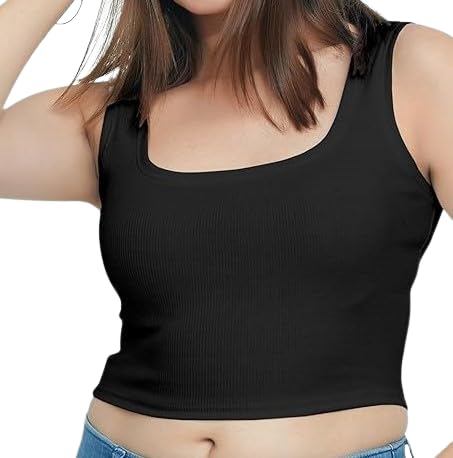 m.a.1 Women's Sleeveless Ribbed Crop Tank Top, Square Neck, Black-picture-14