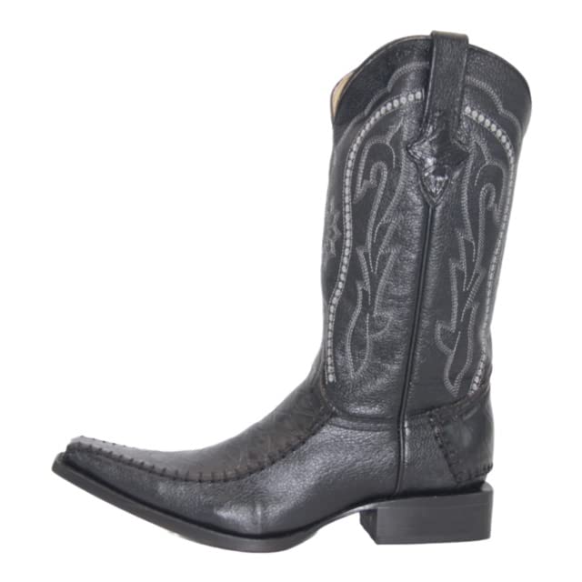 Mens Genuine Leather Square Point Toe Mid Calf Dress Cowboy Boot-Brown3