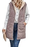 LIUYUYOUGO Weste Damen Damen Fleece Lange Westen Bodywarmer Wendbare Puffermäntel Lange Steppjacke Mit Kapuze Übergröße Reißverschluss Ärmellos Daunen Gefütterte Weste Winter Oberbekleidung H