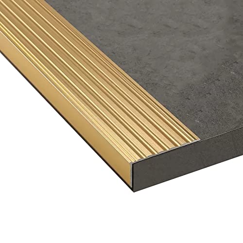 Protector de borde de escalera exterior gris autoadhesivo y peldaños de metal 90cm 2