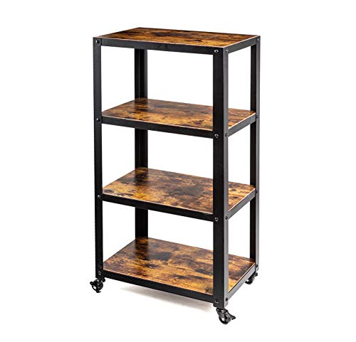 Soduku Utility Cart 4 Tier Wood Metal All Purpose Rolling Storage Cart For Office Home Kitchen #TOP12