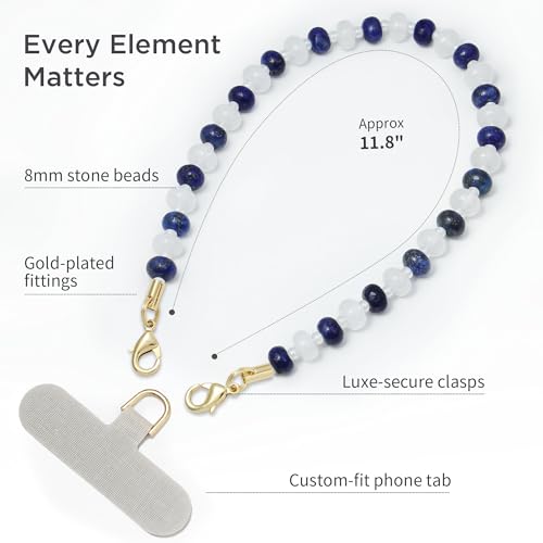 Image of POSADINA Natural Stone Phone Charm, Beaded Healing Phone Wrist Strap, Handmade Cellphone Chain Lanyard with Tether Tab