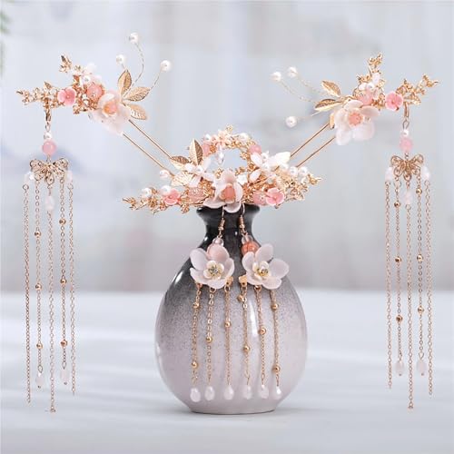 Épingle à cheveux Hanfu boucles d'oreilles longues franges fleur