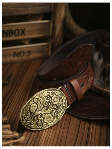 GORGLITTER Women's Cowboy Belts Floral Country Belts Leather Waist Belt for Jeans Pants3