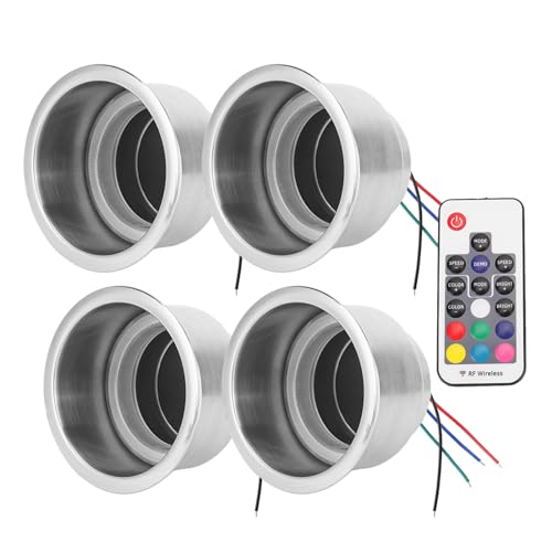 Porte-gobelets LED RVB lot de 4 en acier inoxydable 12V avec télécommande