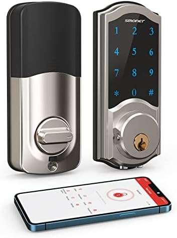 Smart Deadbolt, SMONET Keyless Entry Door Lock for Front Door, Electronic Digital Keypad Smartphone Touch Unlock Bluetooth Remote Auto Lock One-Time Code Easy to Install Support WiFi for Exterior