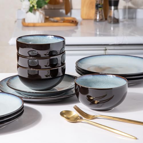 Image of LERATIO Ceramic Dinnerware Sets for 4,Stoneware Coupe Plates and Bowls Sets,Highly Chip and Crack Resistant | Dishwasher & Microwave & Oven Safe Dishes set,Reactive Glaze Dinnerware- Service for 4