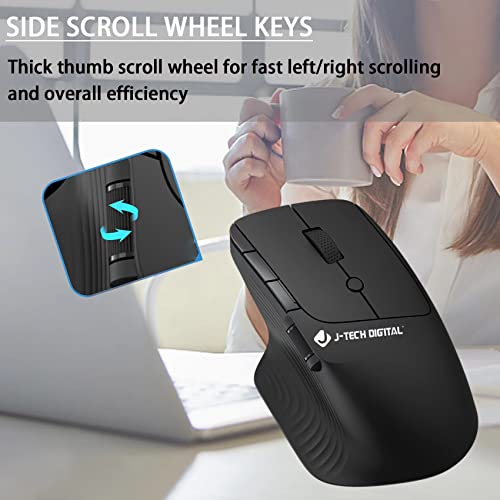 J-Tech Digital Wireless Ergonomic Mouse W/ Side Thumb Scroll Wheel | 3 Adjustable Dpi (800/1200/1600) | Compatible W/ Windows, Mac, Pc, Laptop [V913] #TOP4