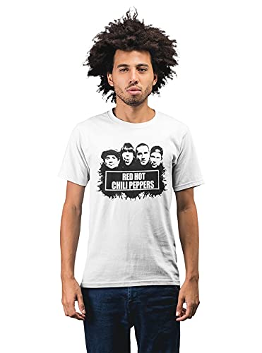 Revind.442 Red Hot Chili Peppers Music Band in Black & White Men's 100% Cotton Round Neck T-Shirt