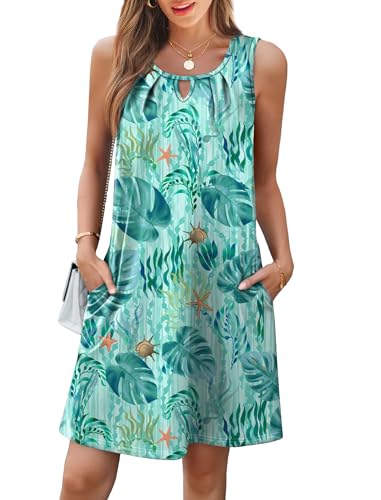 Image of RUMIA Swimsuit Coverup for Women Summer Sleeveless Beach Dress | Crew Neck, Pockets, Eyelet, Boho, Above knee Length, A-Line. Everyday wear, Sundresses, Cruise Wear, Vacation essential