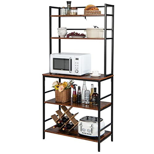 COSTWAY Estantería de Cocina, Soporte Microondas de 5 Nivlel, Mueble Auxiliar Cocina Sala Baño Balcón, 80 x 40 x 170 cm, Estilo Industrial