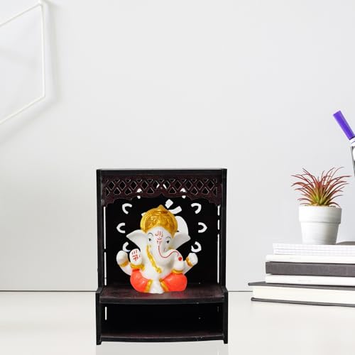 Image of EXPLEASIA Mukut Ganesha Idol with Wooden Om Temple for Home mandir| car Dashboard| Gift Items | Festival Item| showpiece| Temple Decor