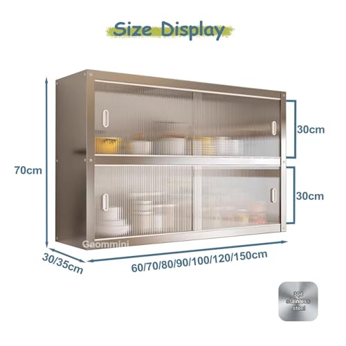 Étagères murales inox 2 niveaux 150cm avec portes acrylique pour rangement cuisine - 3