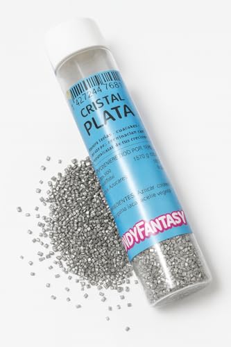 Cristales de Azúcar para decoración en Repostería Color Plata 80 gr- Cristal Plata Comestible para Repostería – – Azúcar Plateado Brillante en Granos – CandyFantasy