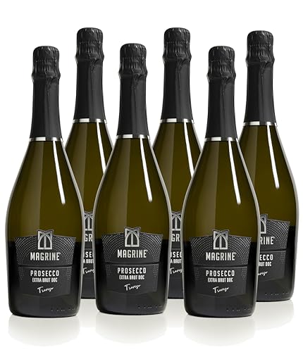 Magrine | Prosecco DOC Extra Brut 'Il Gusto più Raffinato e Moderno' Vino Spumante Italiano Metodo Martinotti Prosecco DOC di Treviso con Uve 100% Glera 6 Bottiglie da 750 mL