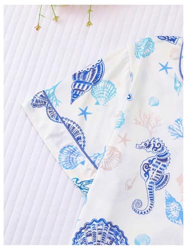 MakeMeChic Women's 2 Piece Pajama Set Starfish Button Down Shirt and Shorts Pjs Lounge Sets4