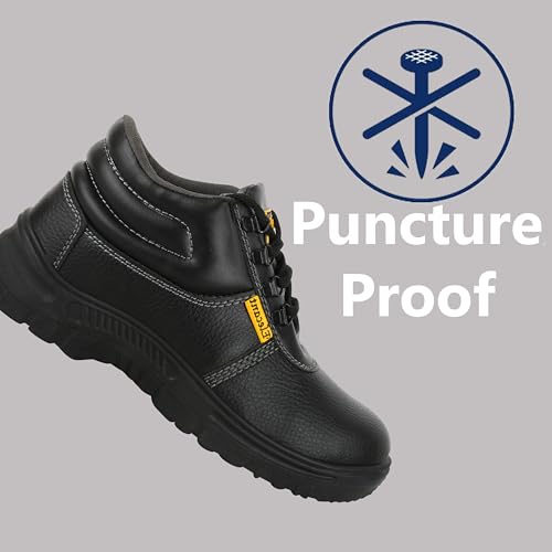 Image of ELECANT Lace-up Steel Toe, PVC Sole and Rexine Upper Black Safety Shoes for Construction, Factory and Industrial Work||Safety Shoes for Men