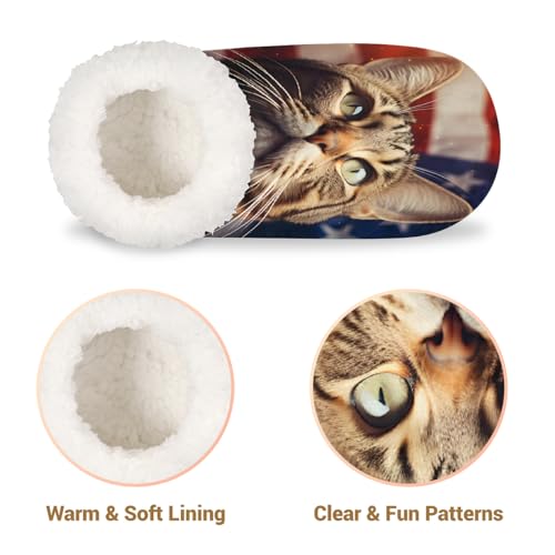4th Of July American Flag Cat House Slippers for Women Men, Fuzzy Warm Slippers Non Slip Foam Slipper Socks3