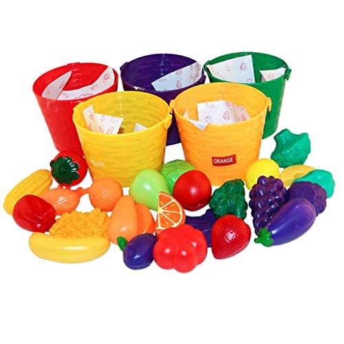 bnf® Pretend 25 Pieces Fruits Vegetables & 5 Baskets Farmer's Market Color Sorting Children Early Learning Cognition Toy|Preschool Toys & Pretend Play|1 Simulation Fruits Food Playset Toy Deal