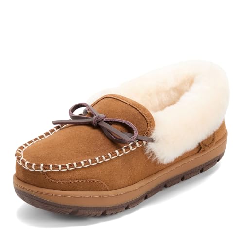 Dearfoams Women's Australian Shearling Moccasin Slipper-Gladstone Indoor Outdoor House Shoe,