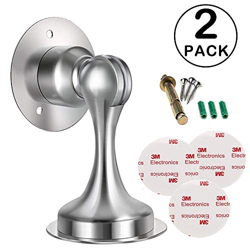 Shackcom 2 piezas Topes para Puertas succión Magnético-Acero Inoxidable - tope puerta adhesivo - para Pared o Piso-Incluye cinta de doble cara de 3M y tornillos - No es necesario perforar-Door stopper