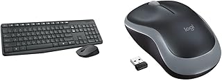 Logitech MK235 Wireless Keyboard and Mouse Combo for Windows, 2.4 GHz Wireless Unifying USB Receiver, 15 FN Keys, Long Battery Life, Compatible with PC, Laptop & M185 Wireless Mouse - Swift Gray