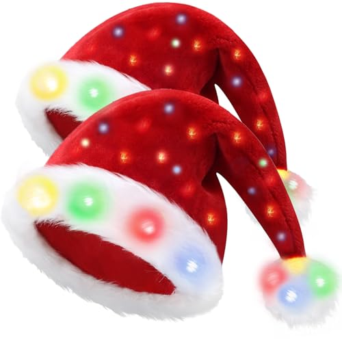 Santa Hat Plush Light Up Funny Christmas Hat For Adult or Kids