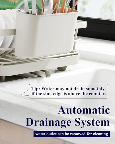 Kitsure Dish Drying Rack for Kitchen Counter, Stainless Steel Sink Organization and Storage Essentials with Cutlery Holder, Home and Appartment Decor, 12''W x 15.5''L, Light Grey