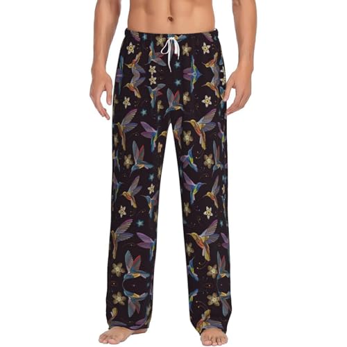 Pantalon de pyjama léger homme à imprimé colibris et fleurs en tissu fluide