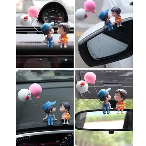 Image of Couple Miniature Set for Home Decor, Deepawali Gift, Living Room, Figurines, Cake Decoration Items - Resin Car Dashboard Items (Multicolor) ((Ballon with Couple))