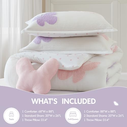 Image of Intelligent Design Kids Girls Butterflies Multi Twin Comforter Set, 3pc | Children Bedding, Back to School, Tufted Chenille, Pink Polka Dot, Reversible, Machine Washable, Easy Care