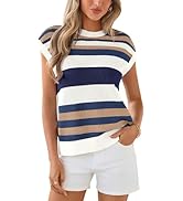 dowerme Womens Spring Tank Tops 2026 Cute Cap Sleeve Crewneck Color Block Crochet Sweater Vest St...