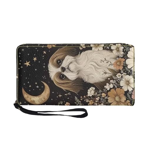 Womens Cute Wristlet Wallet Shih Tzu Dog Moon Print Soft Leather Zipper Long Purse RFID Blocking Card Holder Clutch Organizer2