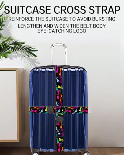 Image of Luggage Straps for Suitcases, Adjustable Travel Belt, Durable Wide Luggage Strap, Cute Suitcase Strap Identifiers with Buckle, Bag Straps for Luggage, Colorful Dragonfly